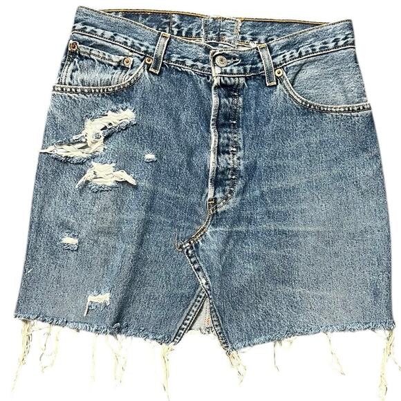 Levi's Distressed Cutoff Denim Skirt Reworked High Rise Blue - 4/6 - Picture 1 of 11
